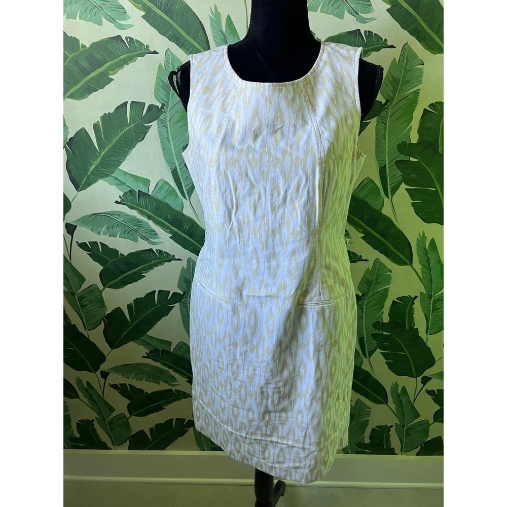 Sharagano Ikat Sheath Tank‎ Dress Womens Size 12 Tan White